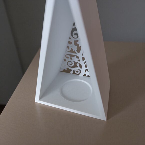 Pyramid Christmas Tree Lantern Tealight Holder w/Tealight LED Candle White - Picture 9 of 13